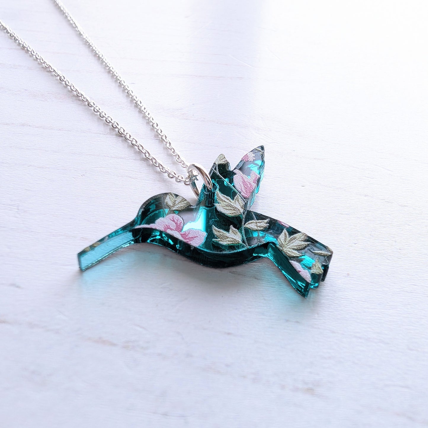 Hummingbird pendant - Teal Mirror floral