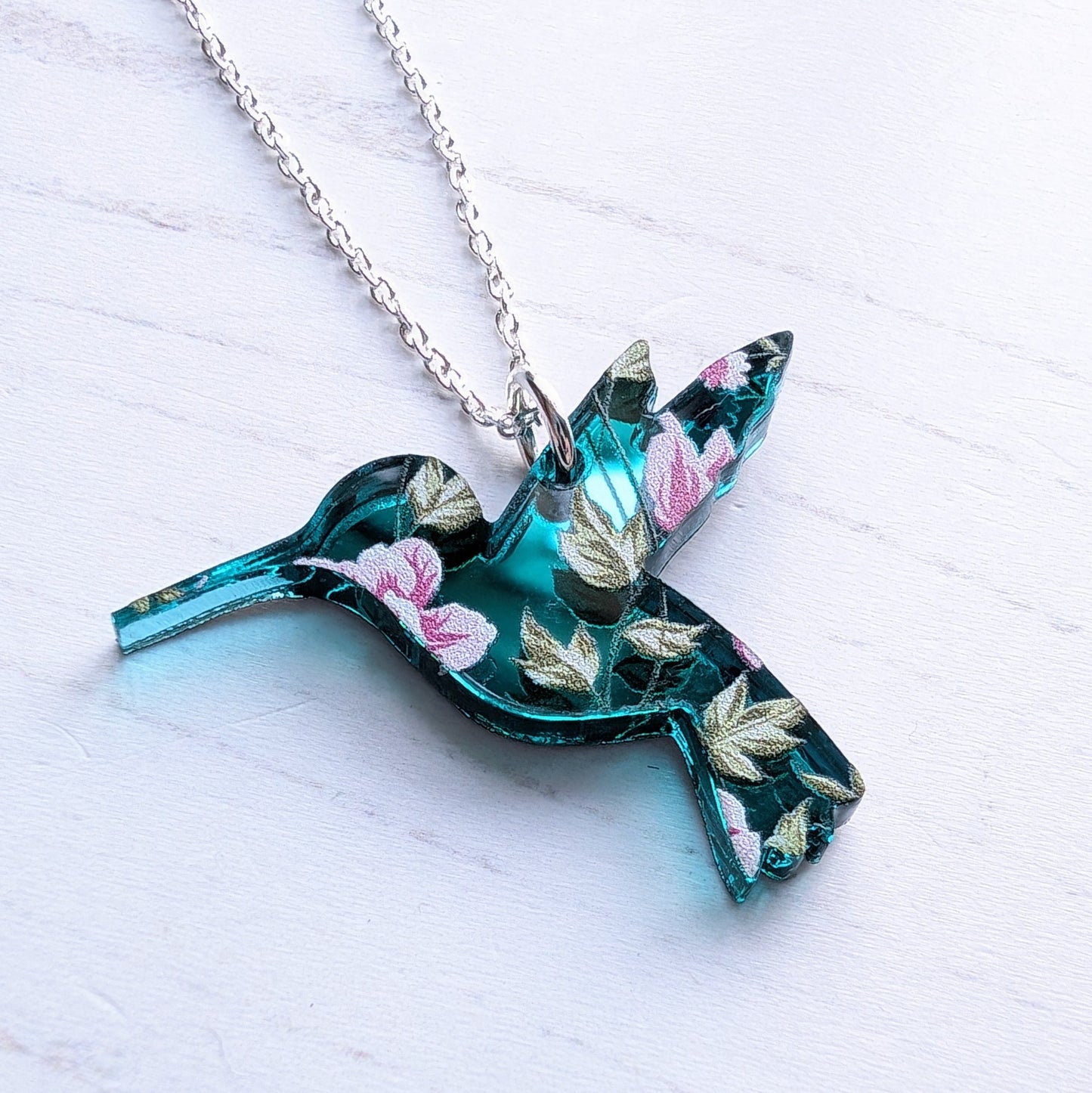 Hummingbird pendant - Teal Mirror floral