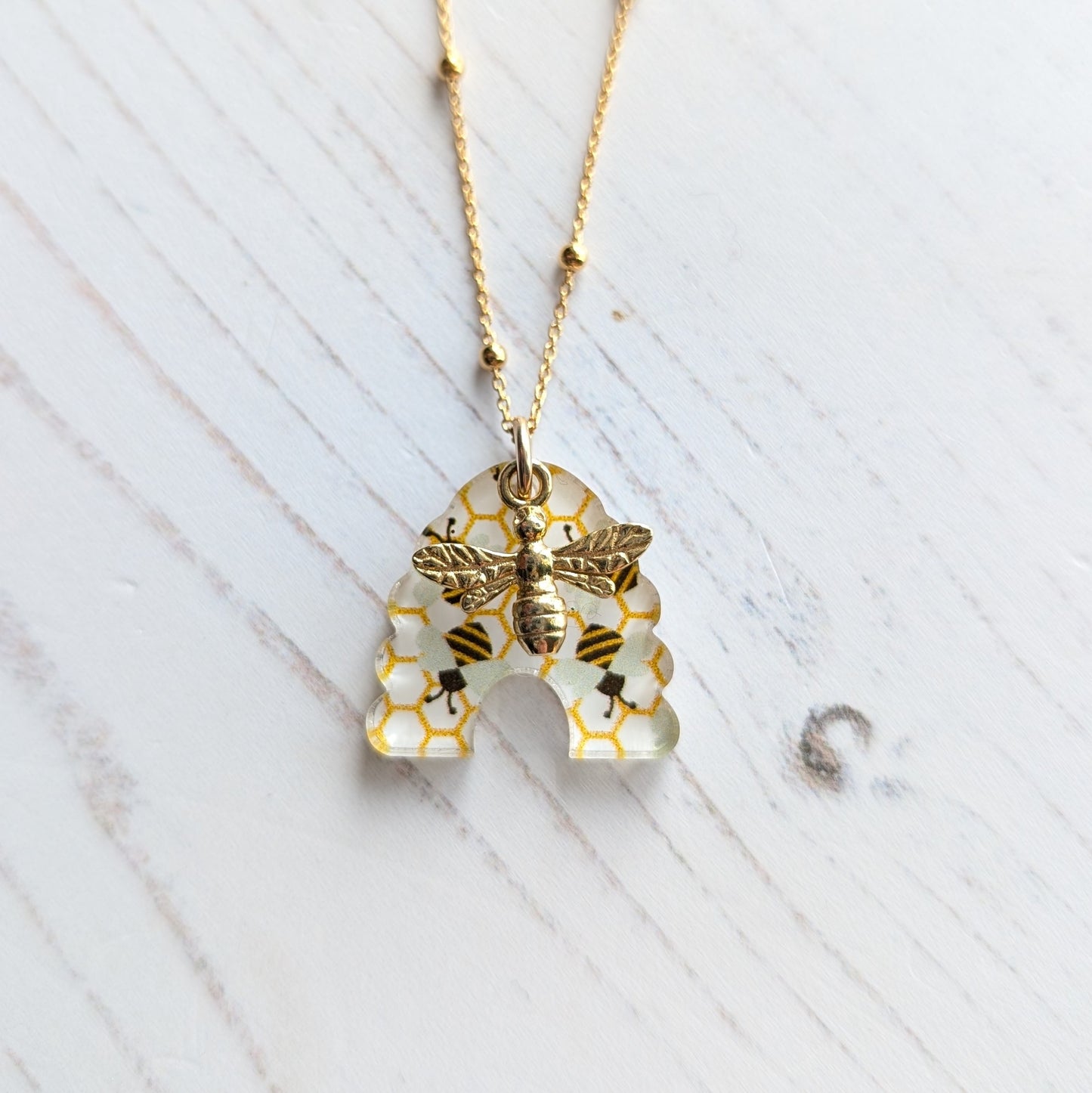 Bee Hive and Bee - Yellow Gold Vermeil