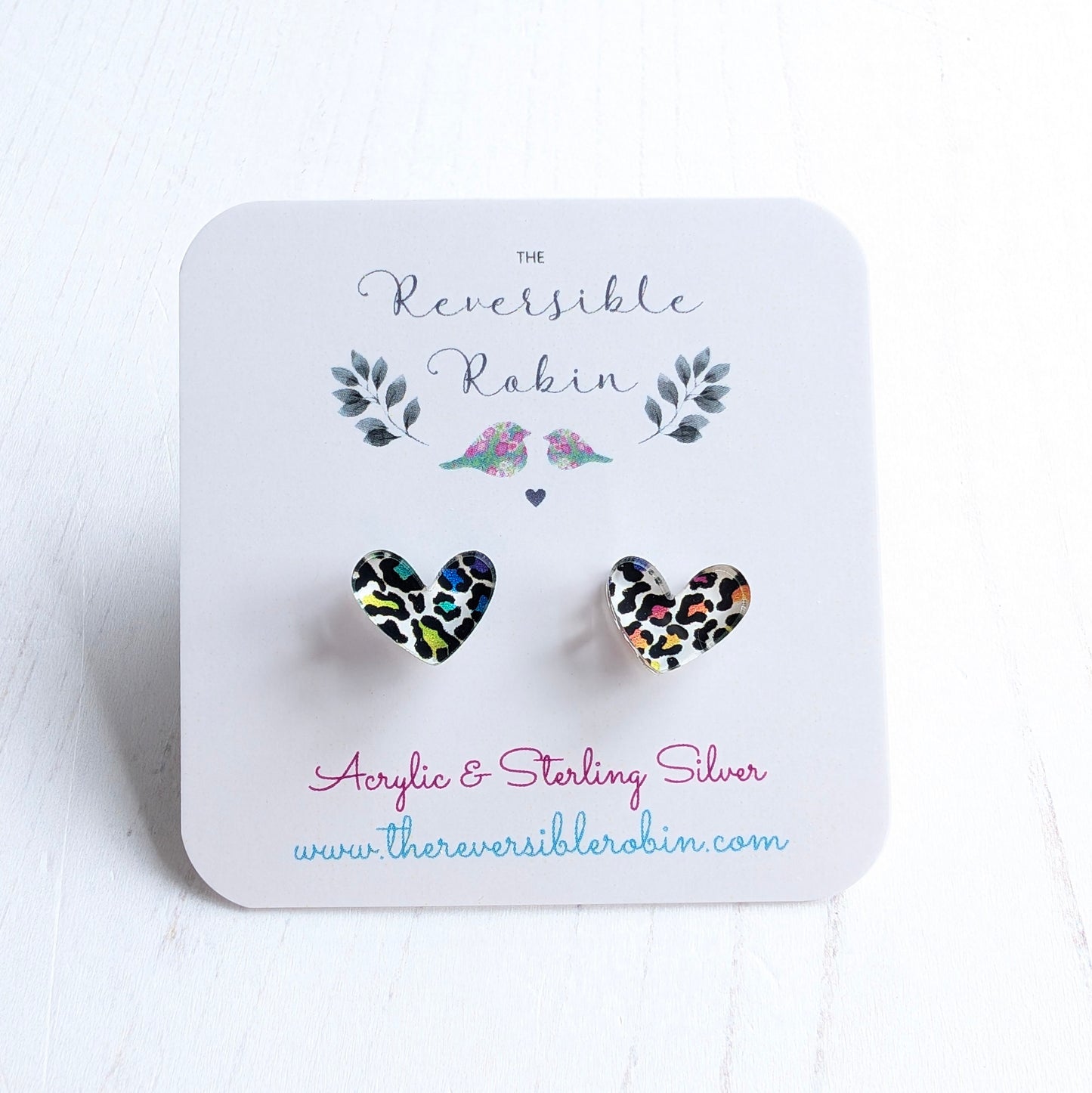 Rainbow Leopard Puffy Heart Studs