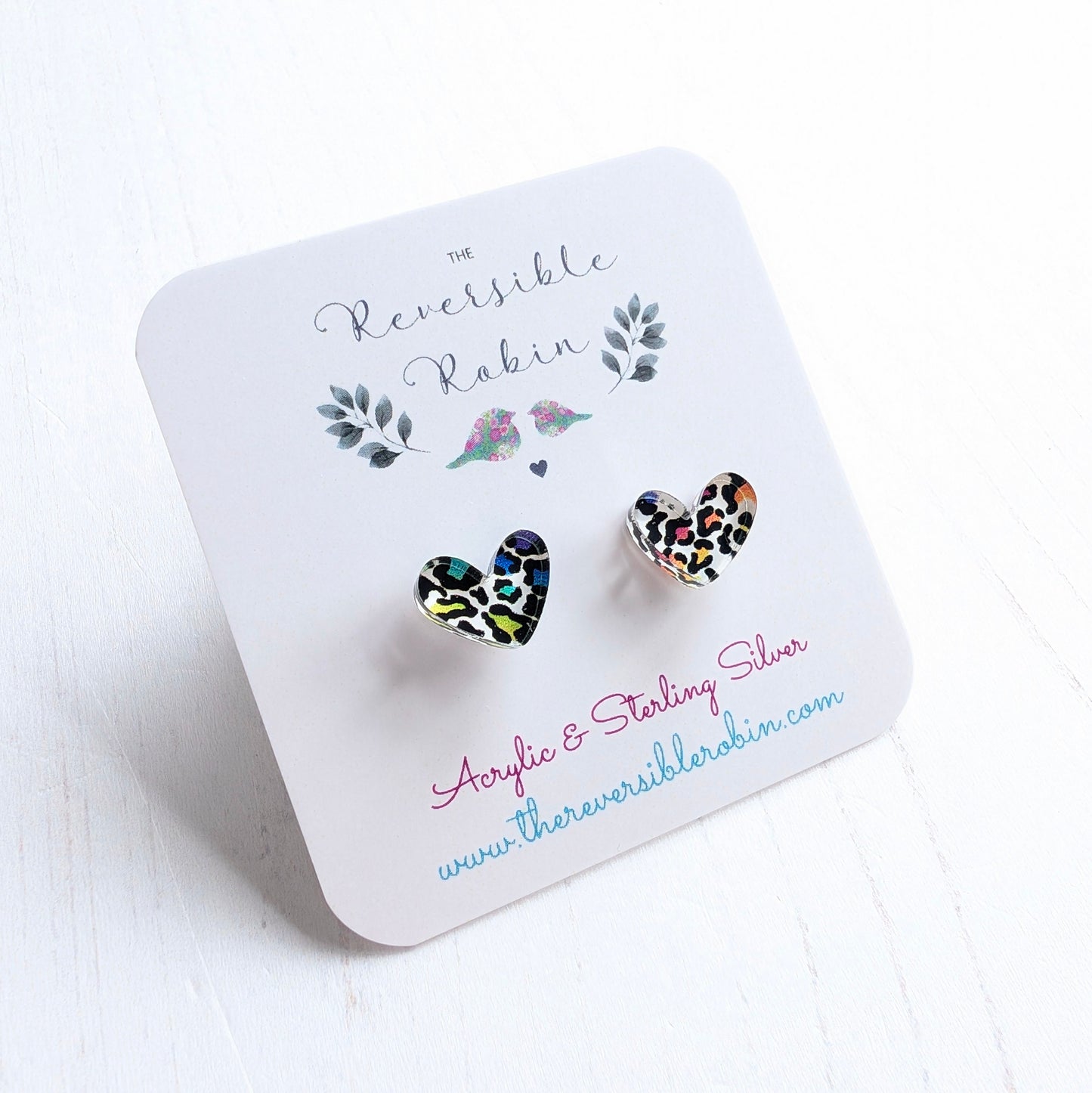 Rainbow Leopard Puffy Heart Studs