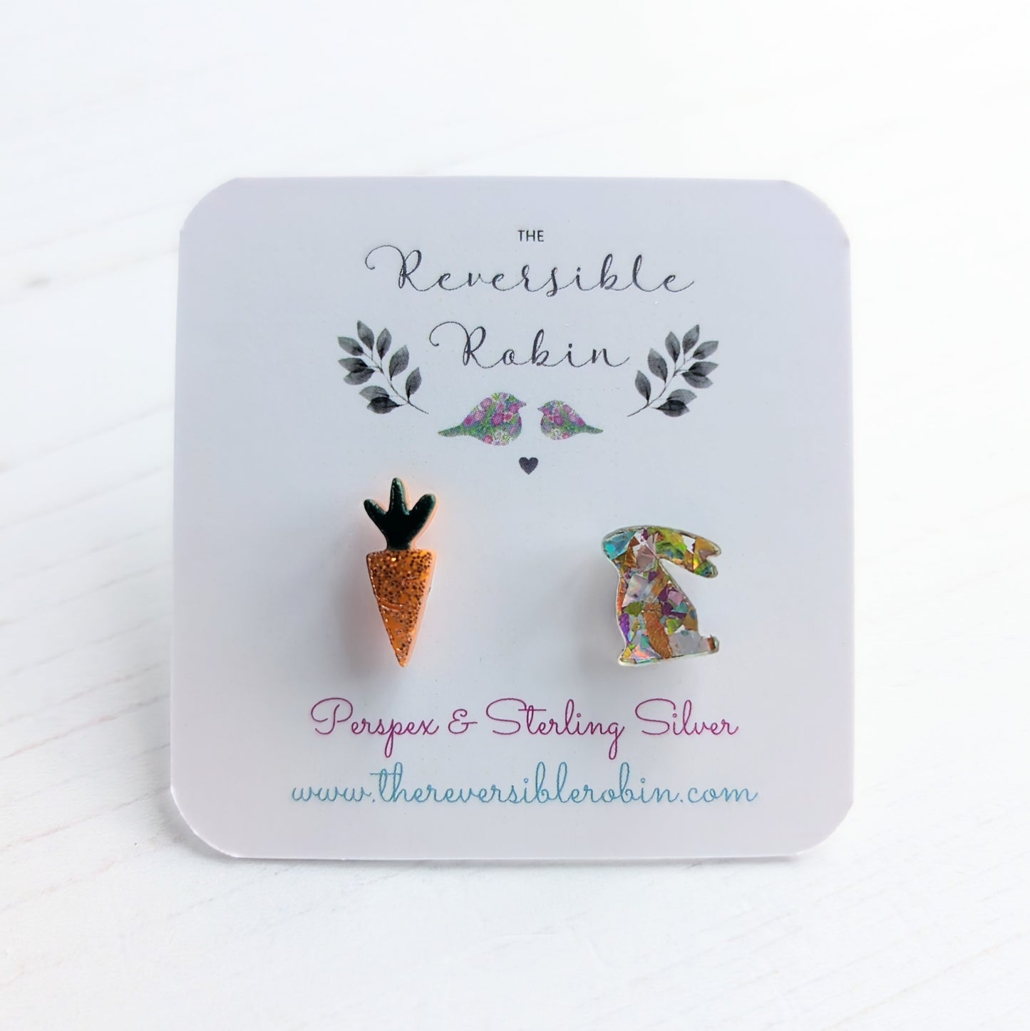 Lop Bunny & Carrot Studs, Rainbow Shatter