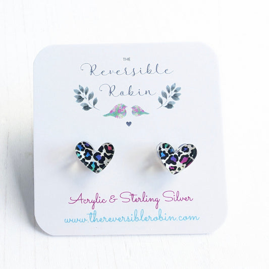 Rainbow Leopard Puffy Heart Studs