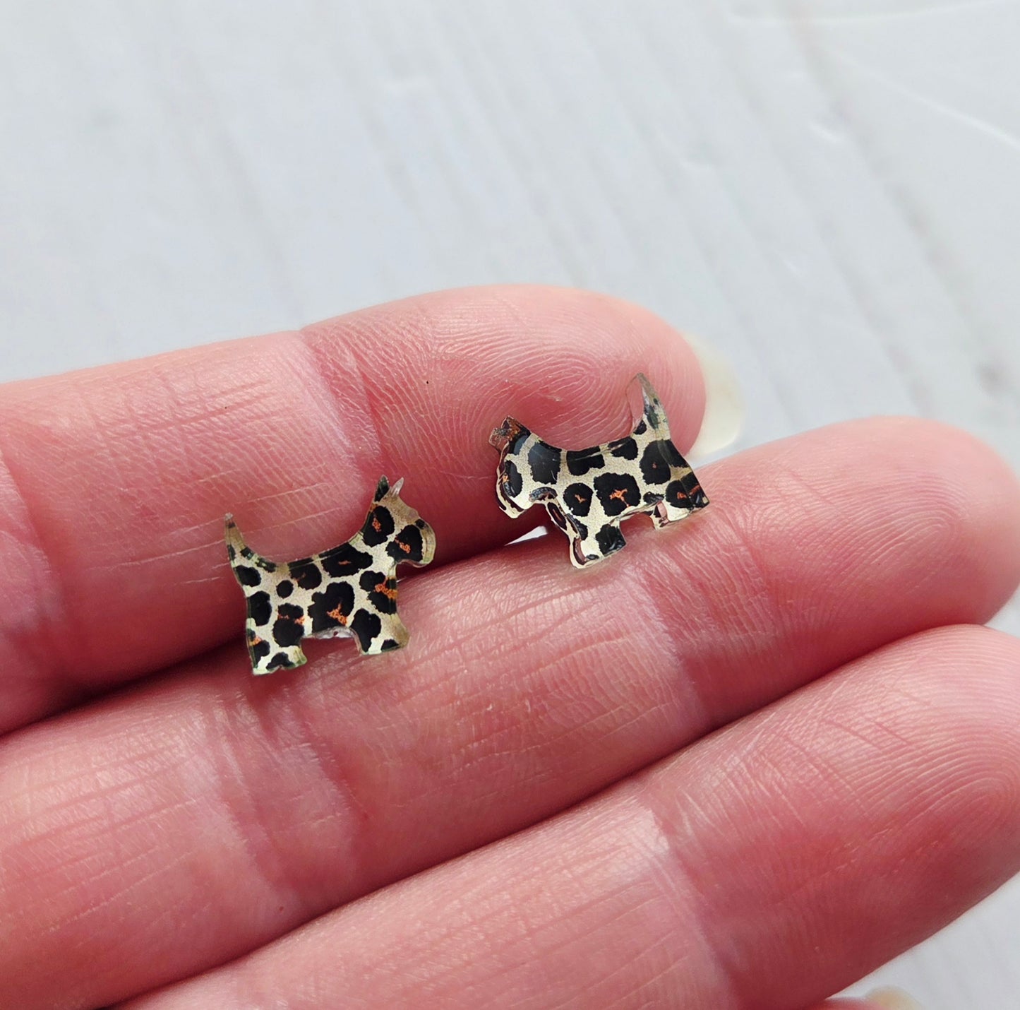 Scottie Dog studs, Leopard print
