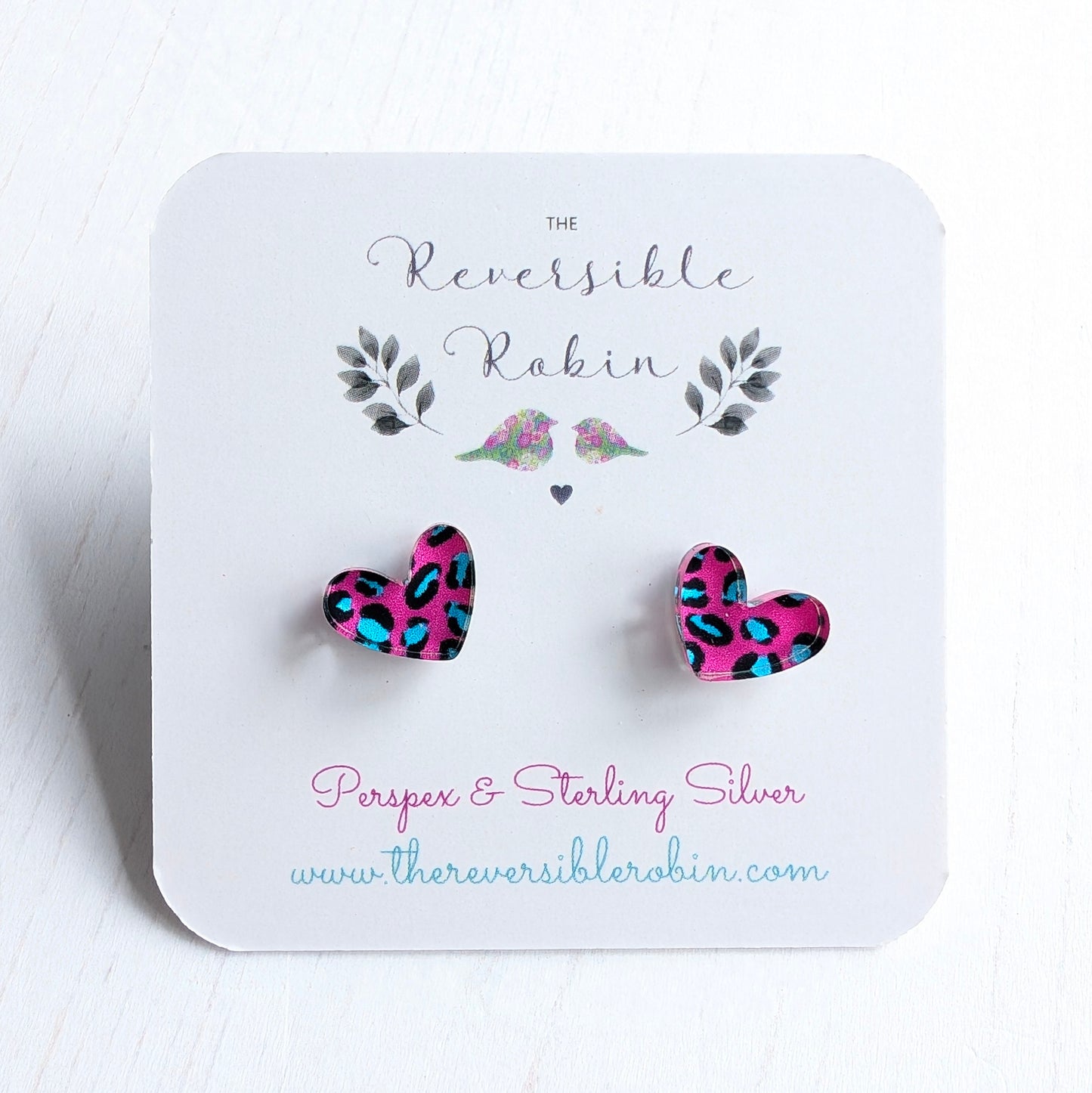 Pink Leopard Puffy Heart Studs