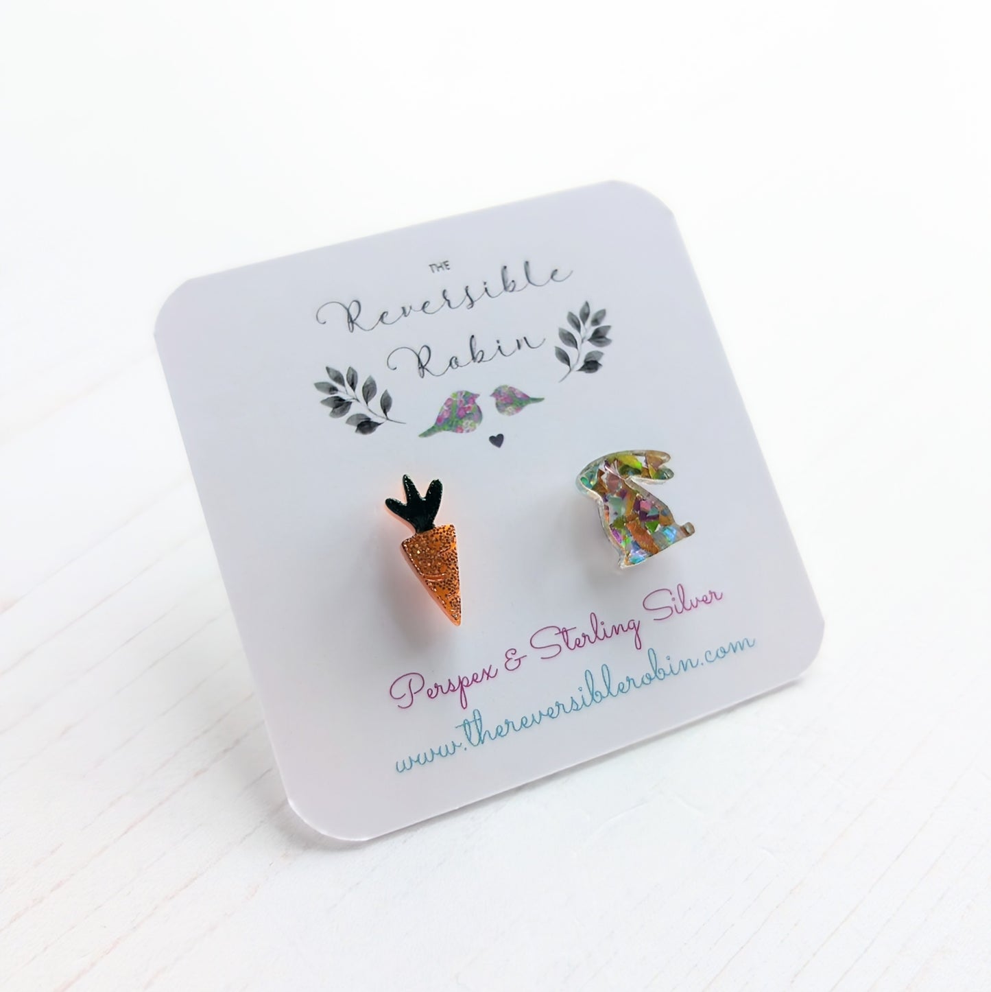 Lop Bunny & Carrot Studs, Rainbow Shatter