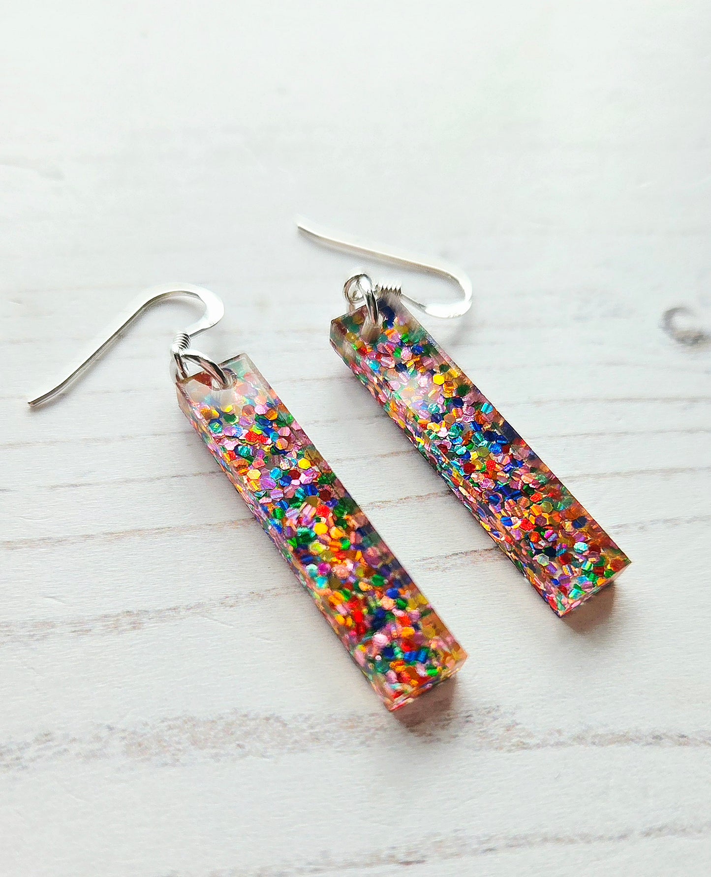 Ingot drop earrings, rainbow dots