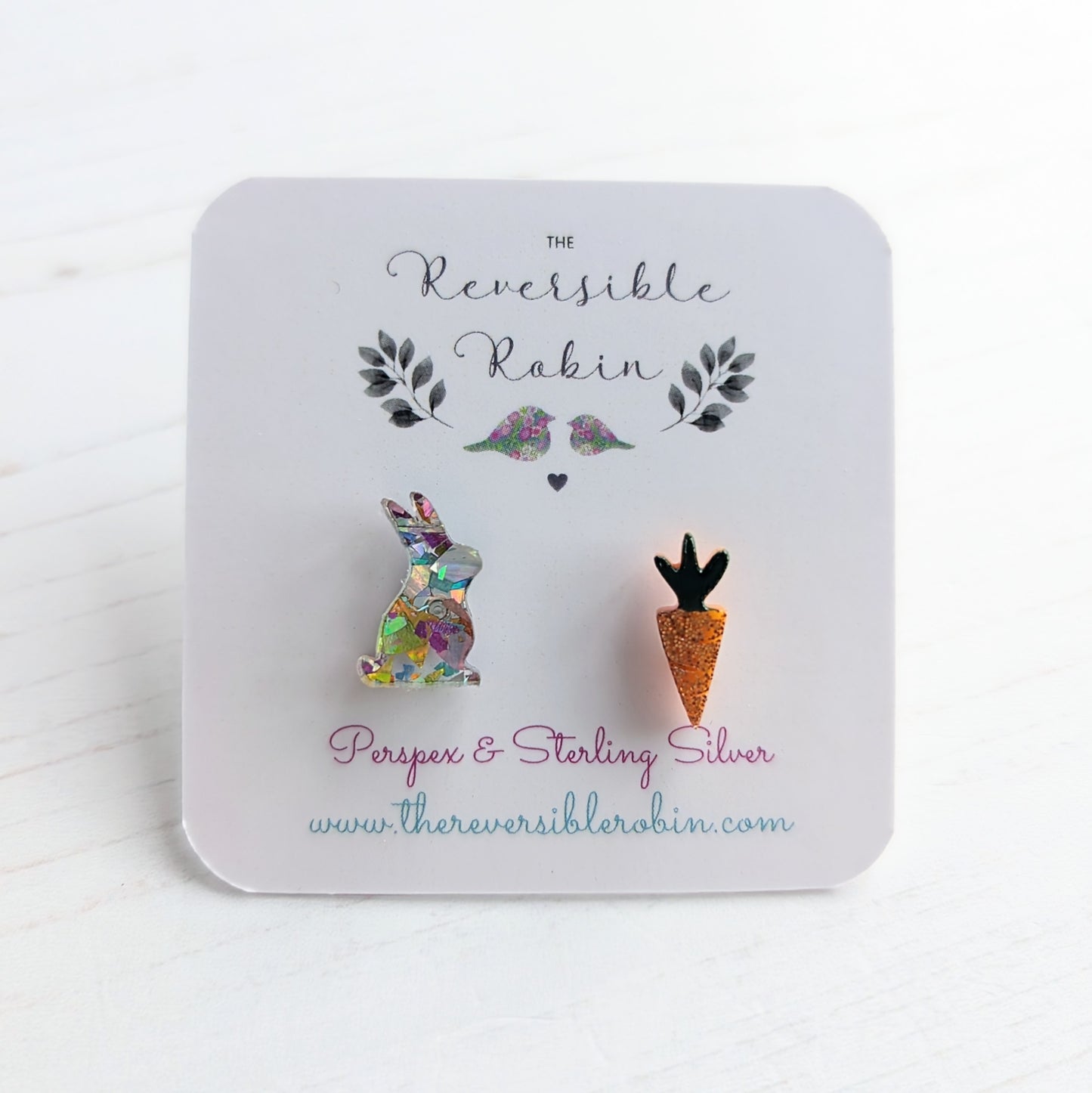 Bunny & Carrot Studs, Rainbow Shatter