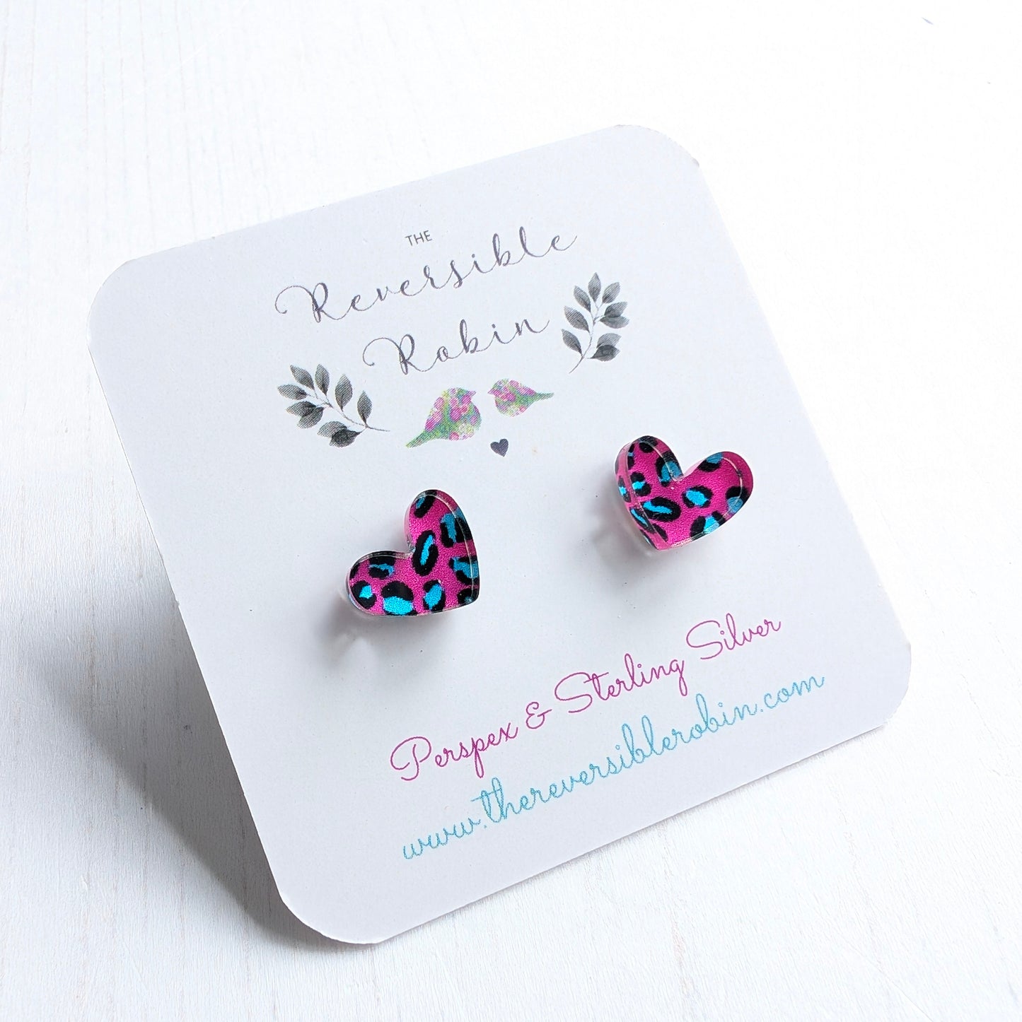 Pink Leopard Puffy Heart Studs
