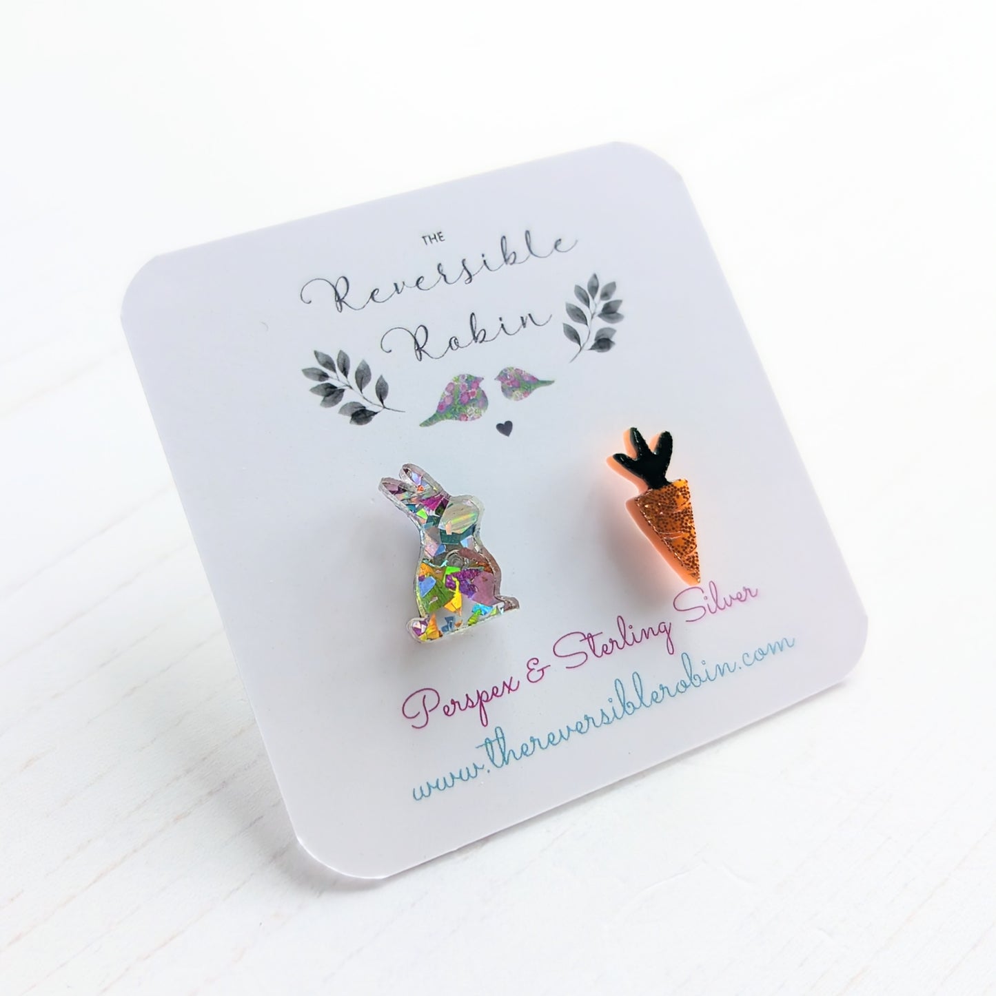 Bunny & Carrot Studs, Rainbow Shatter