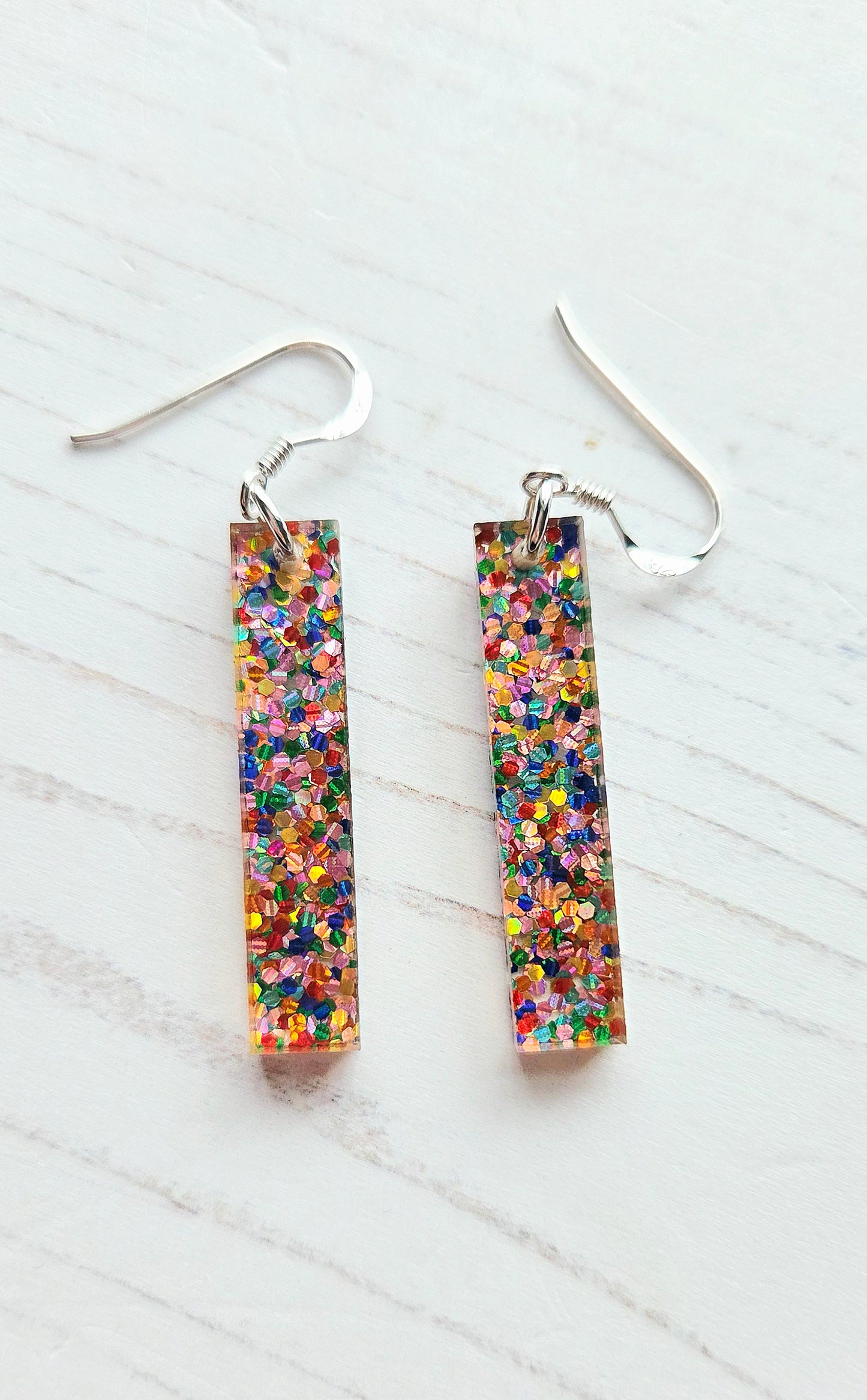 Ingot drop earrings, rainbow dots