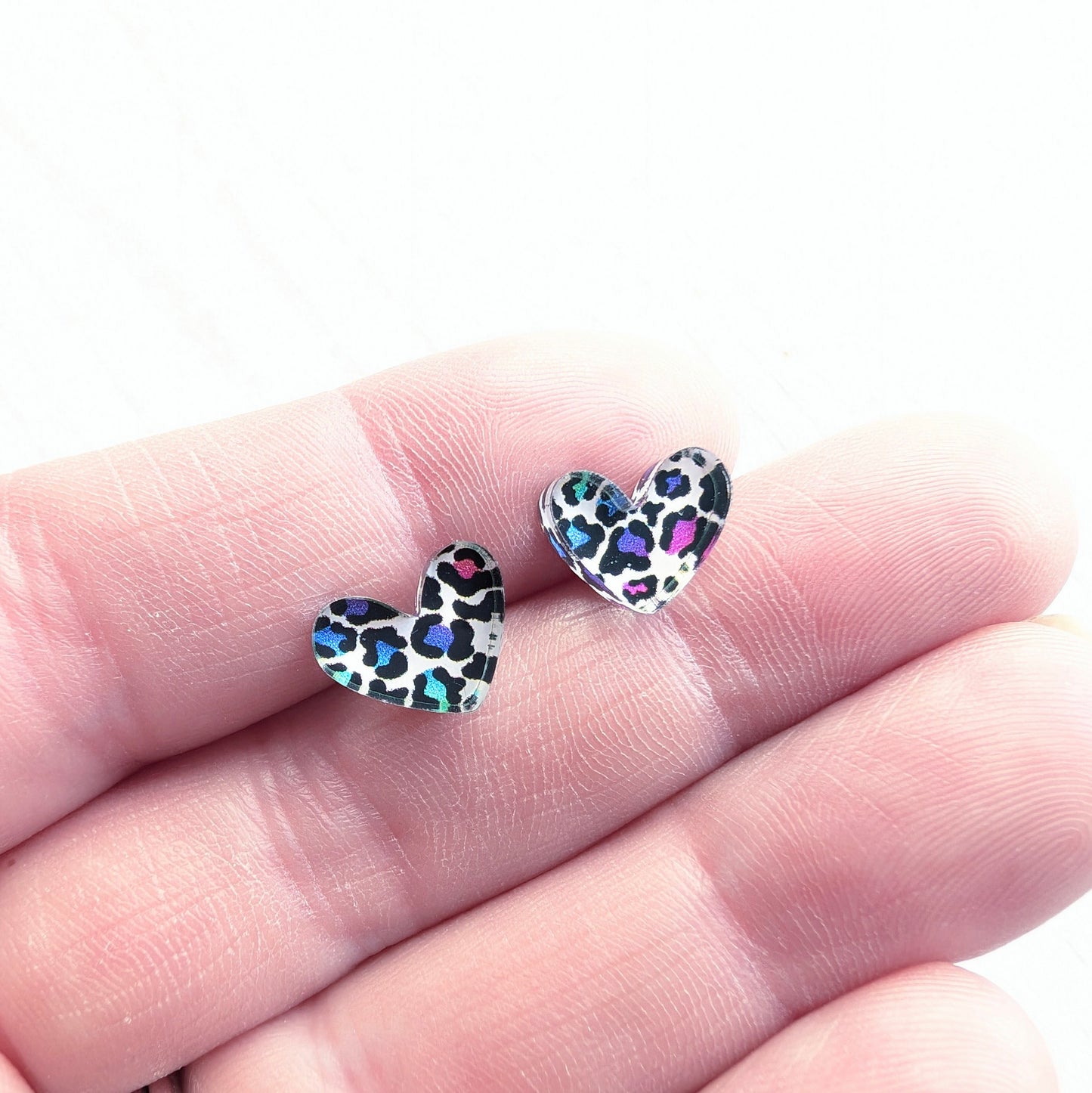 Rainbow Leopard Puffy Heart Studs