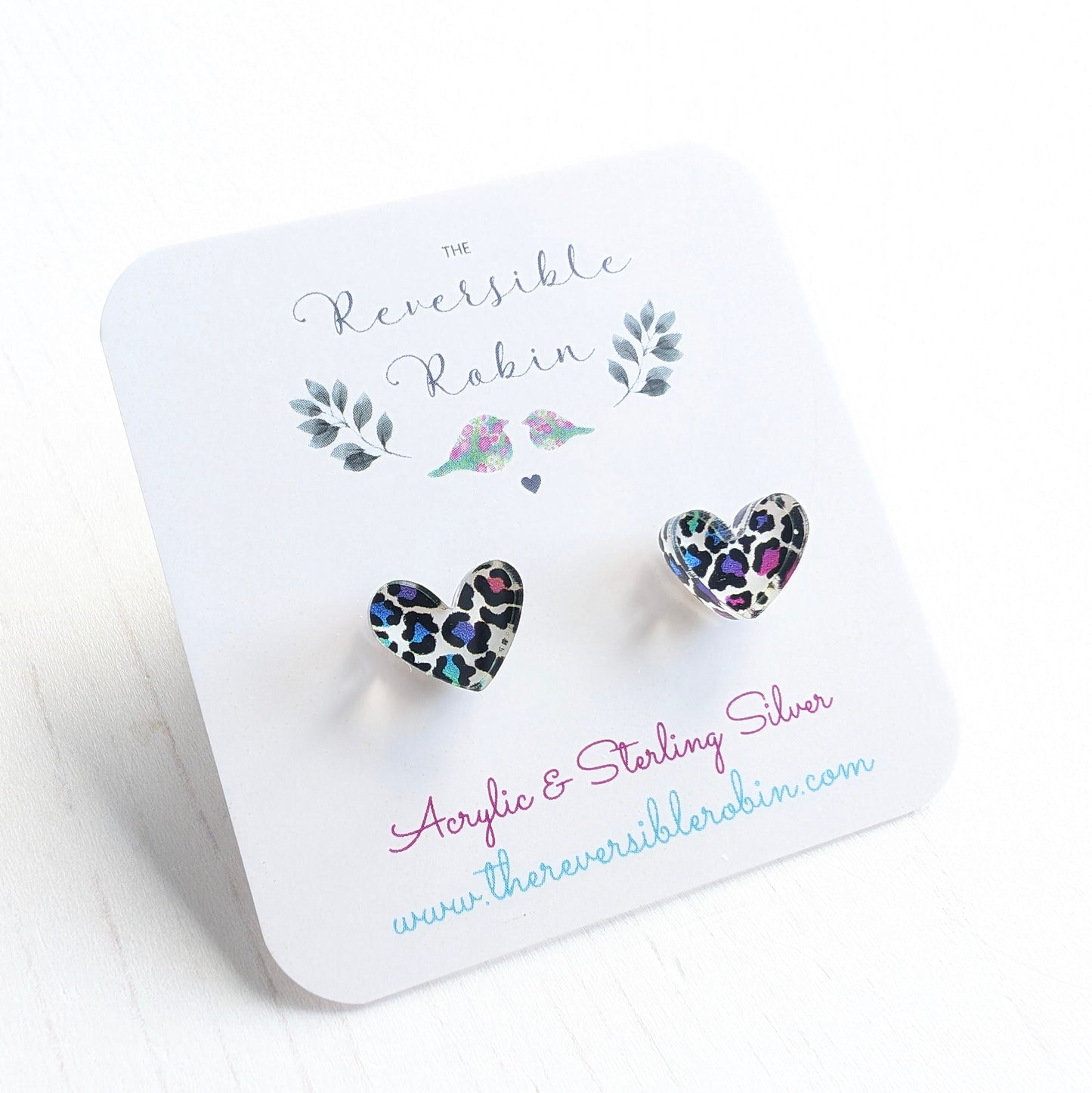 Rainbow Leopard Puffy Heart Studs