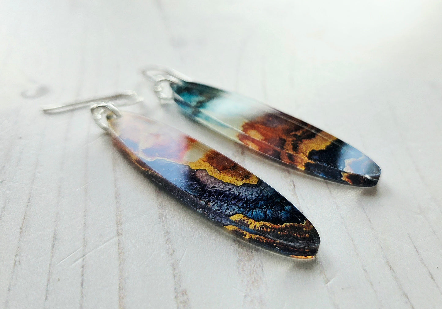 Long oval statement earrings, natural stone