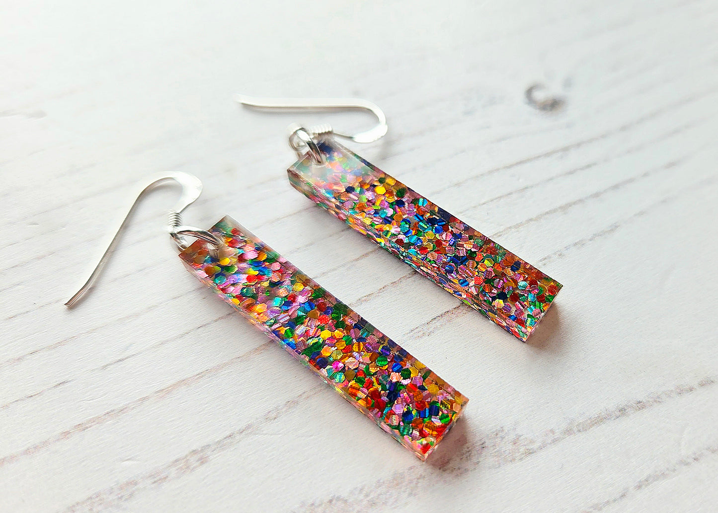 Ingot drop earrings, rainbow dots