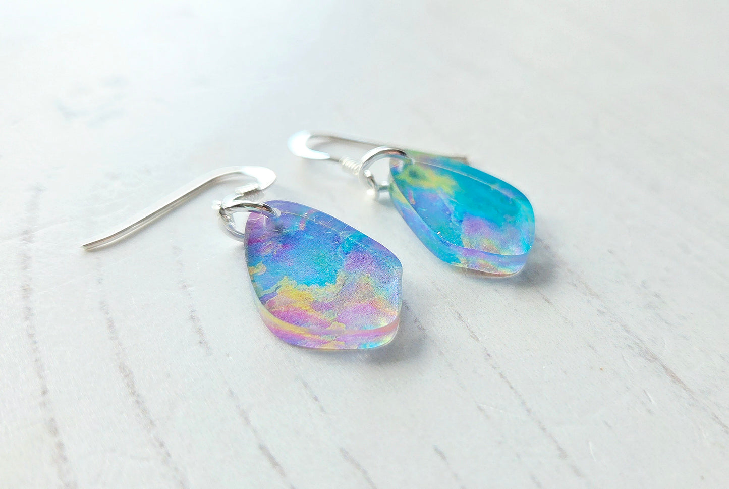 Pebble drop earring, Opal print