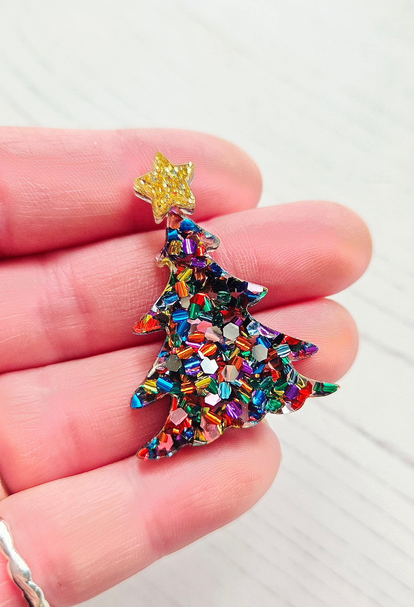 Christmas Tree Brooch/pin, Christmas confetti Acrylic