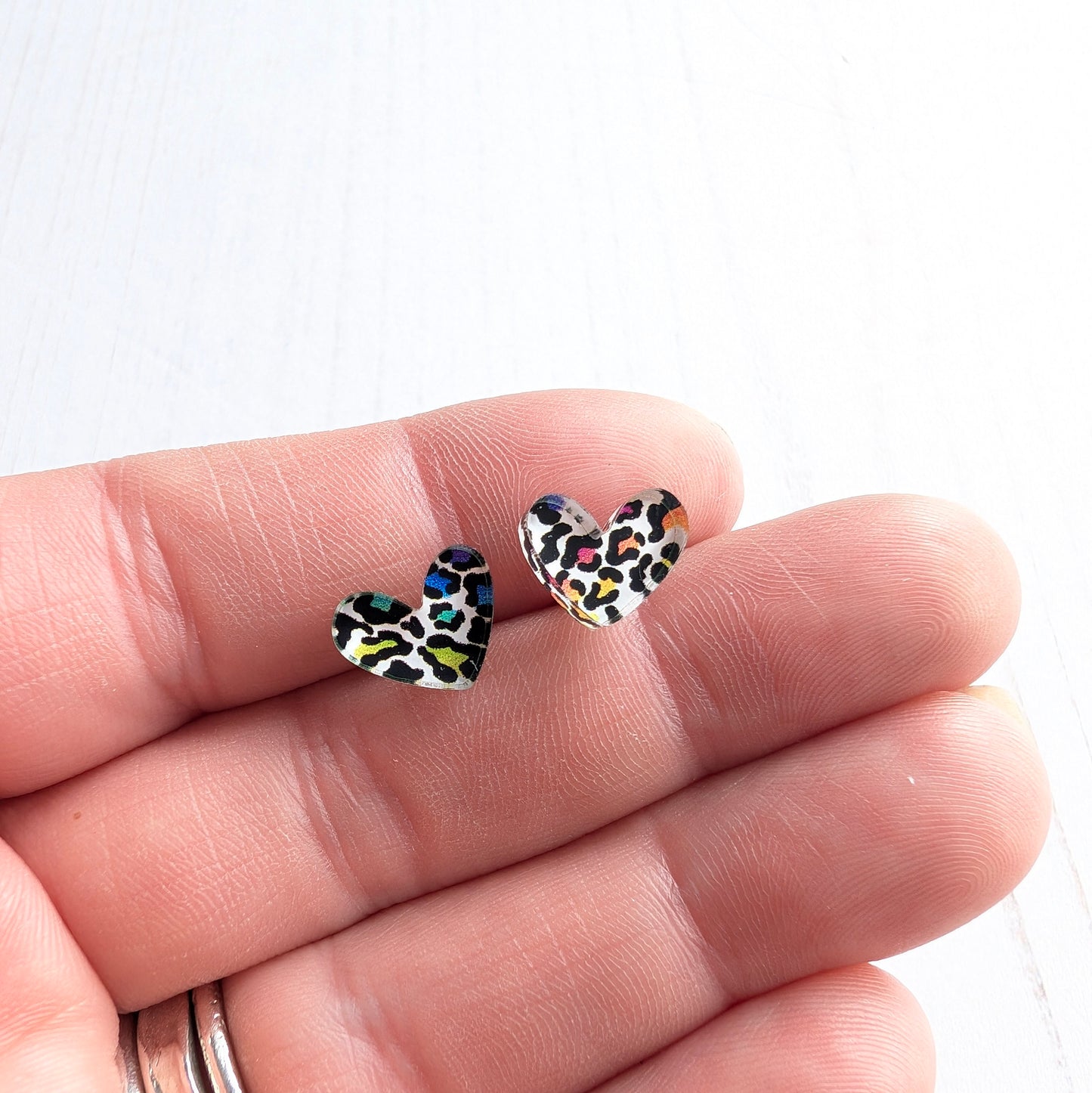 Rainbow Leopard Puffy Heart Studs
