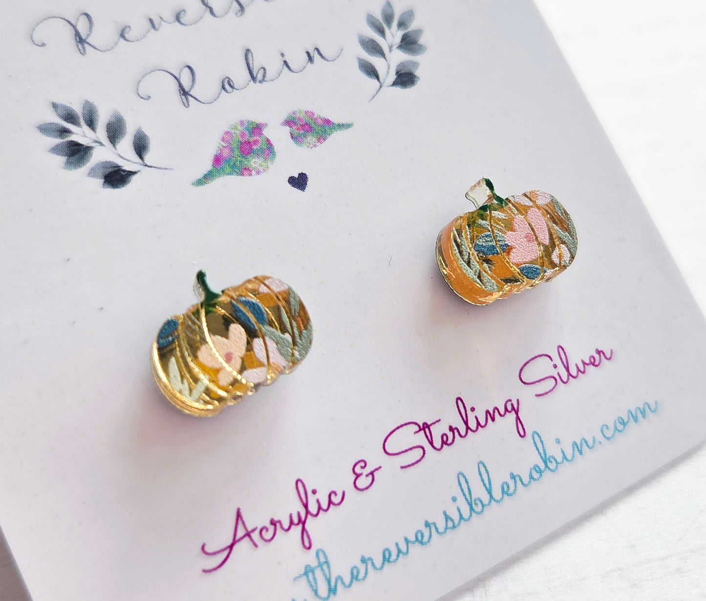 Pumpkin Studs, mirrored floral