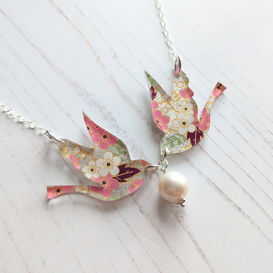 Double Dove & Pearl Necklace