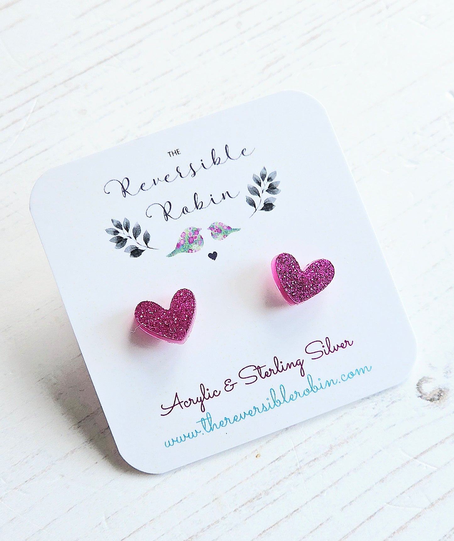 Puffy Heart Studs, Magenta Glitter