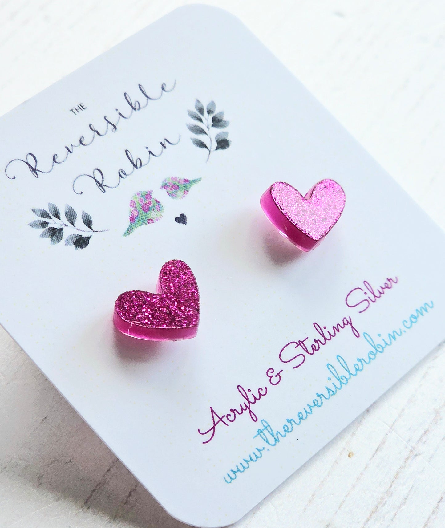 Puffy Heart Studs, Magenta Glitter