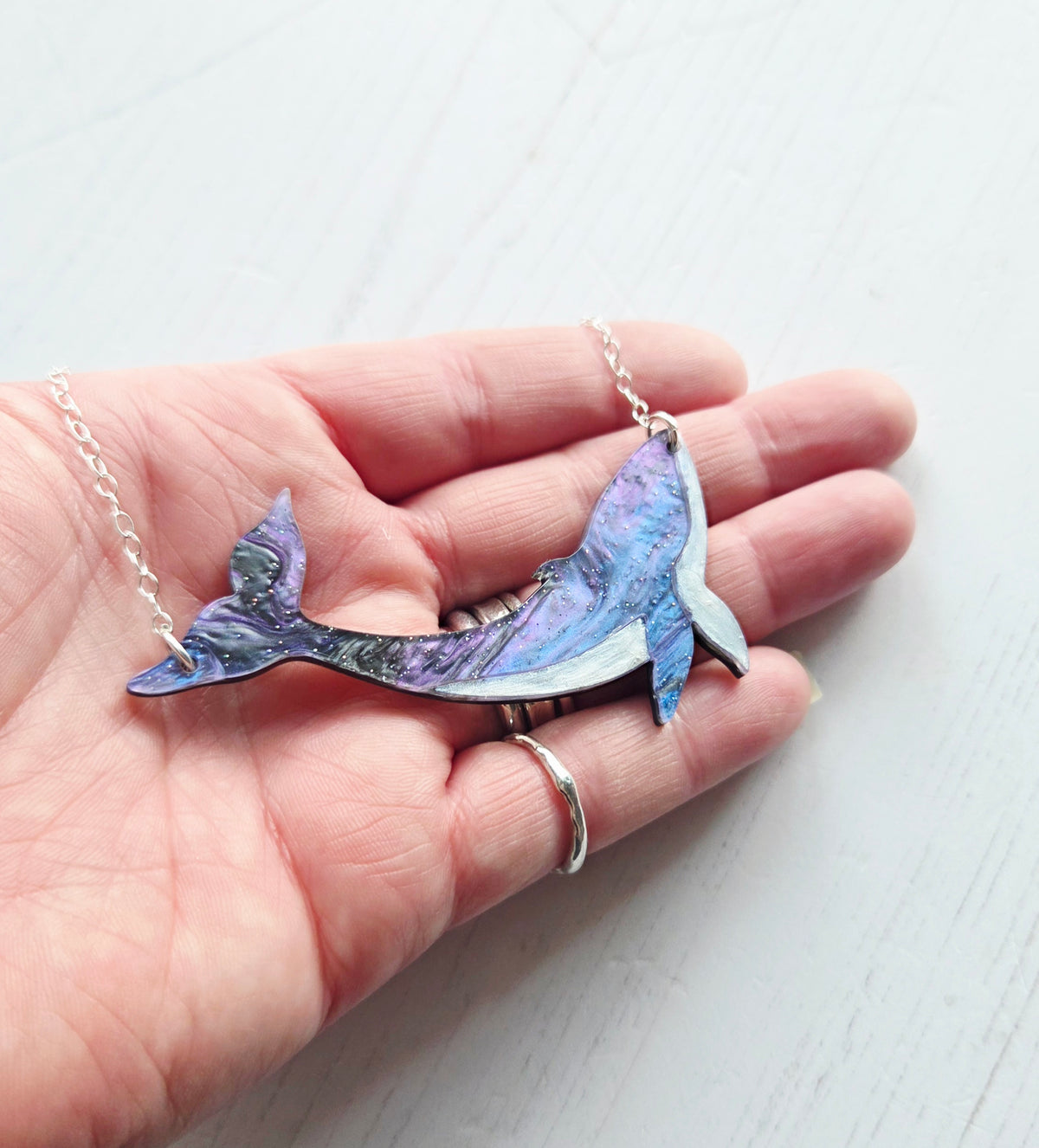 Whale Necklace with pearl tummy
