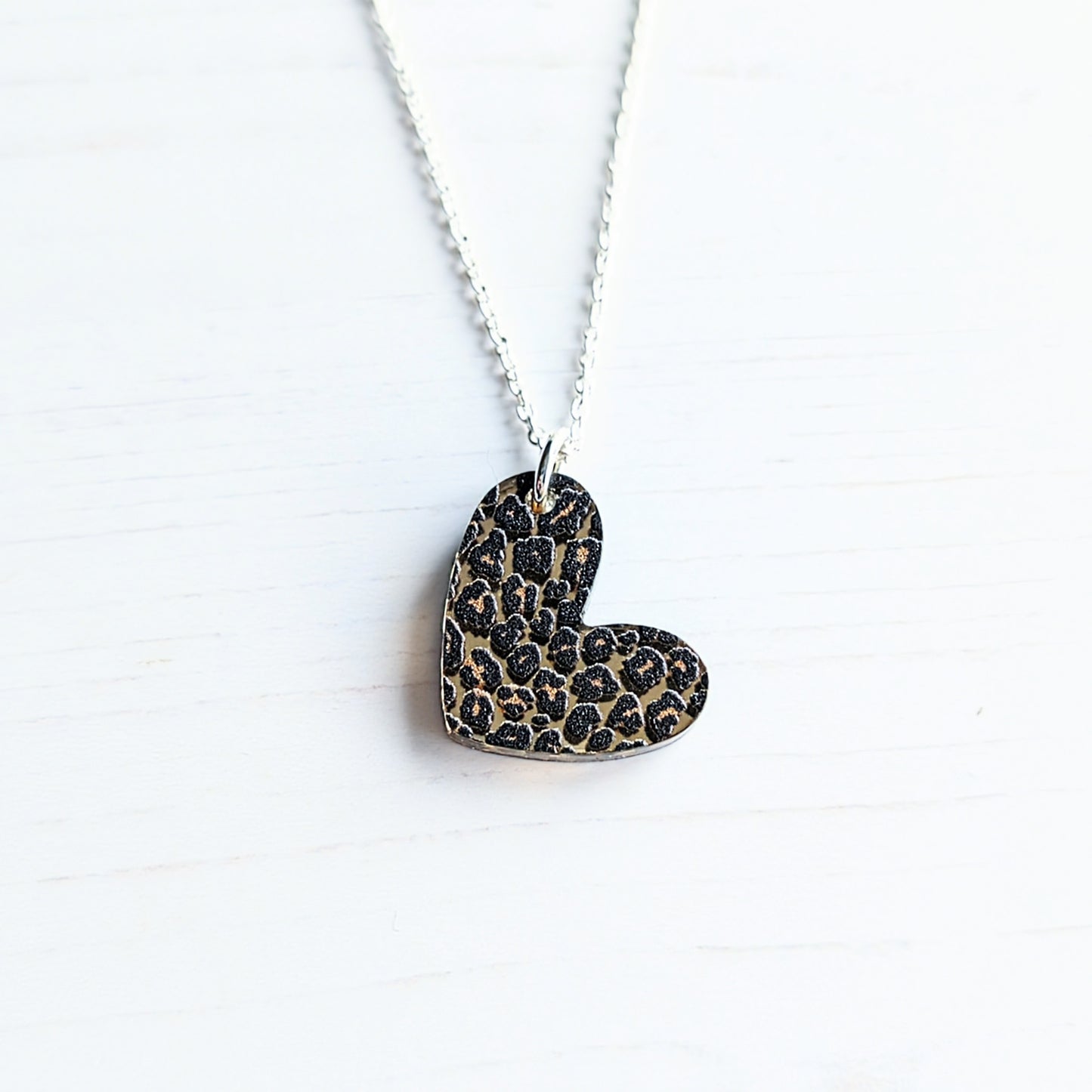 Puffy Heart Mirrored Leopard pendant