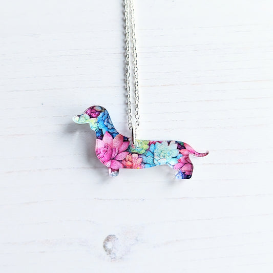 Sausage Dog Floral Pendant