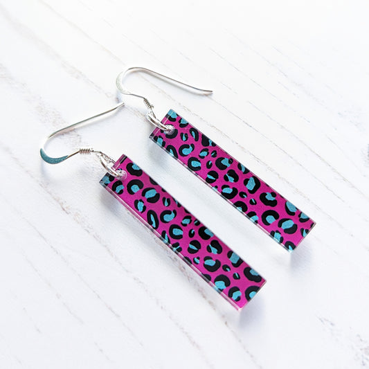 Long Ingot Leopard print Hook earrings