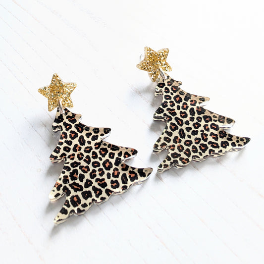 Large Christmas Tree drop studs, Classic Leopard