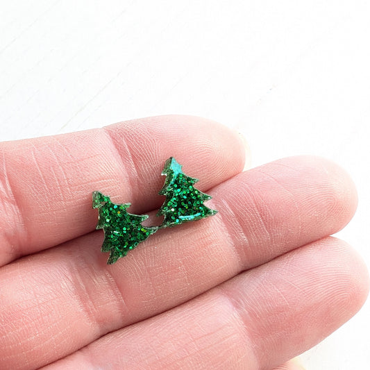 Christmas Tree studs Classic Green Glitter