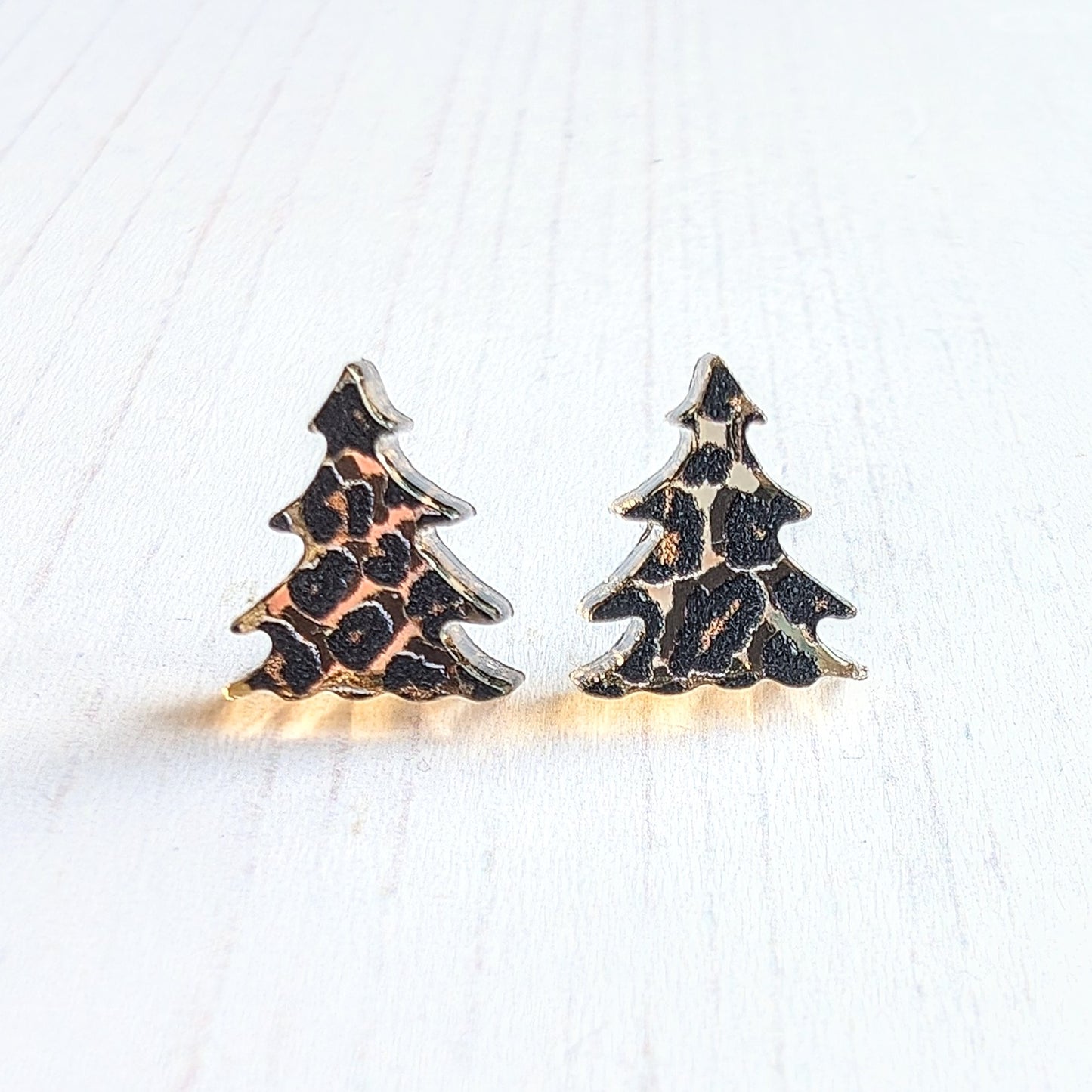 Christmas Tree studs mirrored Leopard Print