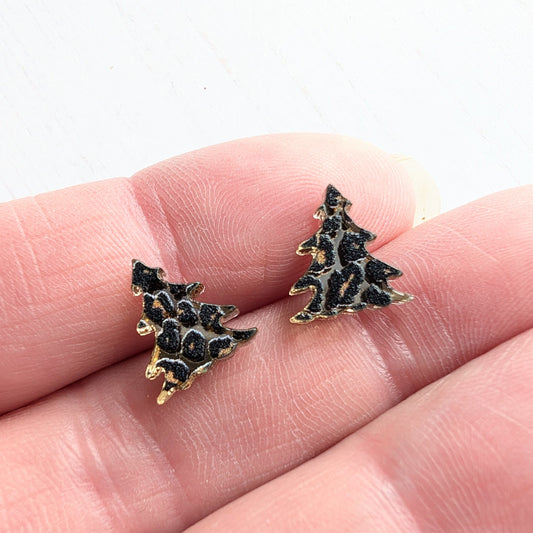 Christmas Tree studs mirrored Leopard Print