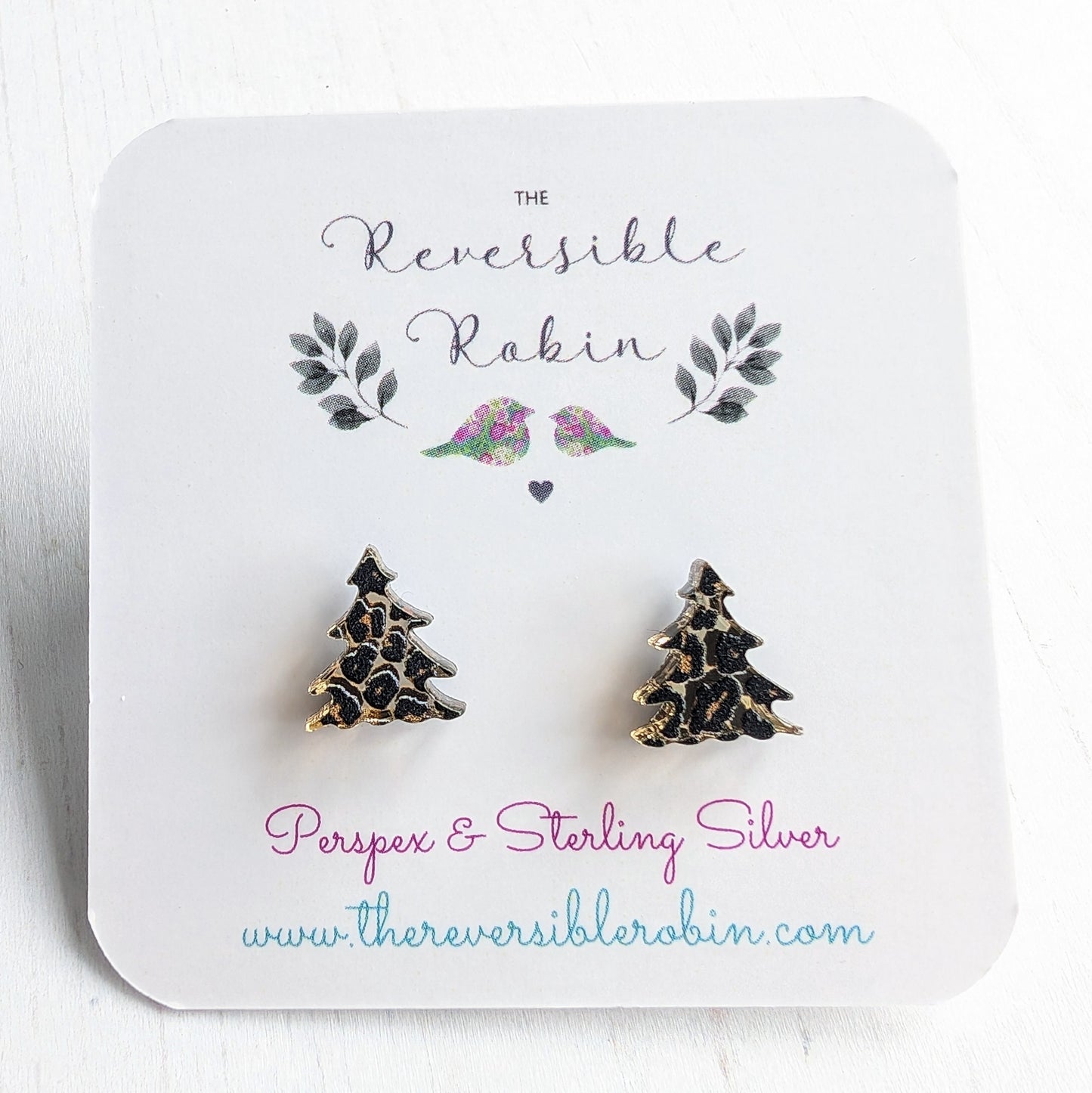 Christmas Tree studs mirrored Leopard Print