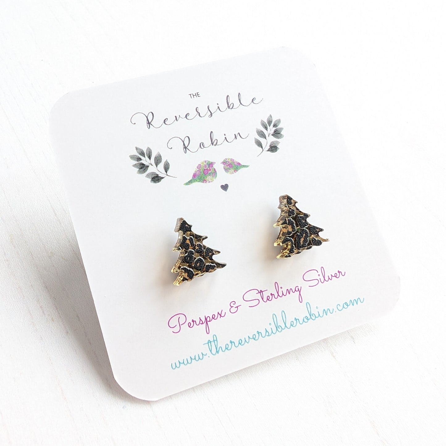 Christmas Tree studs mirrored Leopard Print