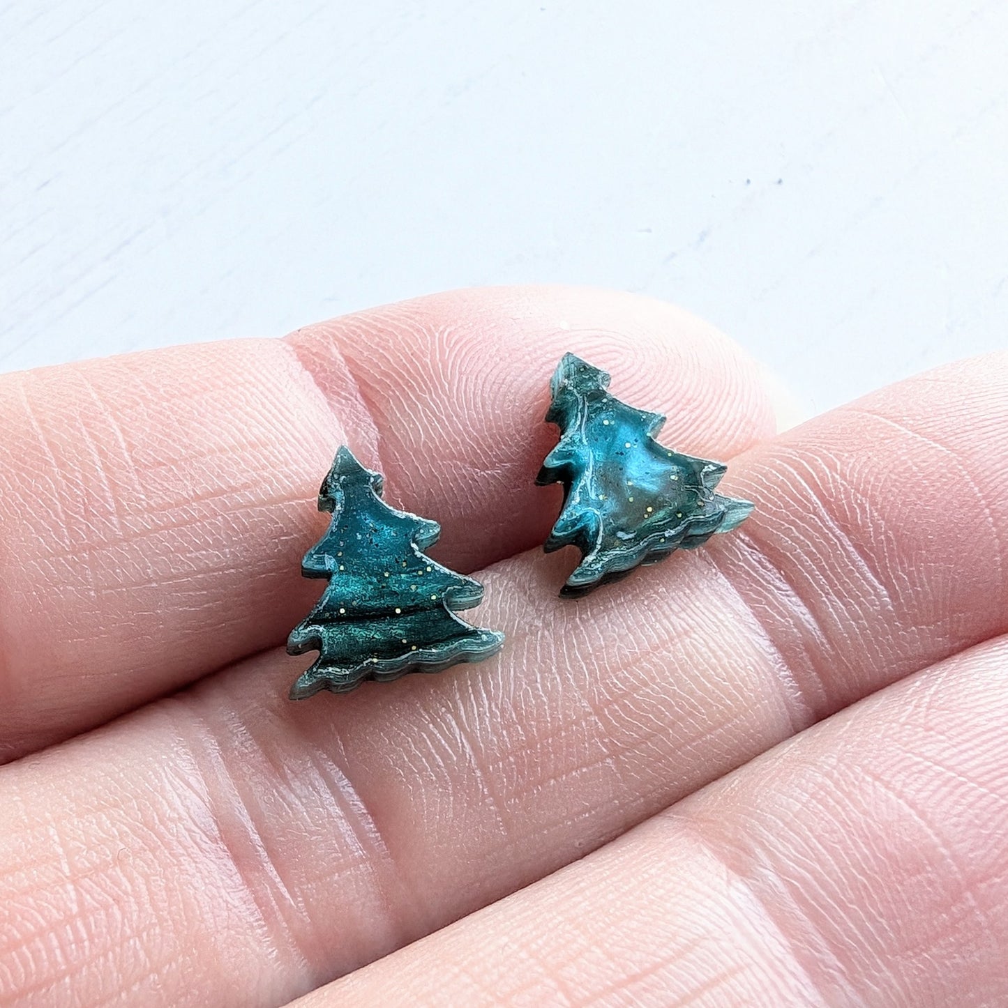 Christmas Tree studs Metallic Green