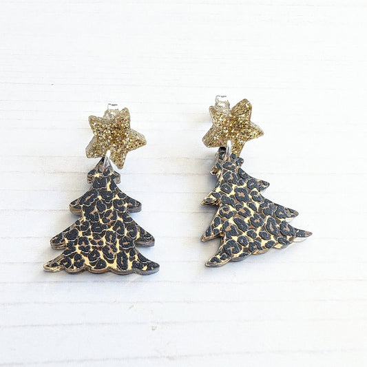 Christmas Tree drop stud Mirrored Leopard