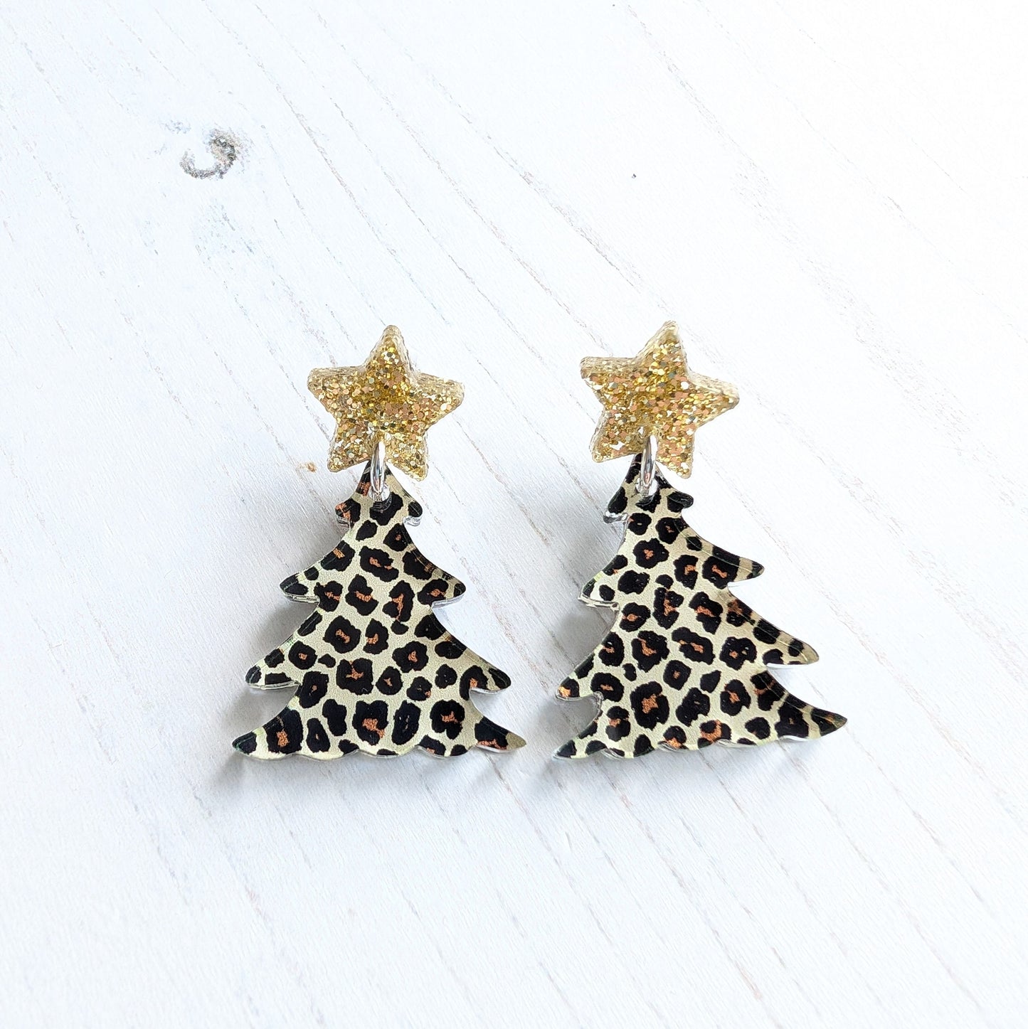 Christmas Tree Drop Studs Leopard