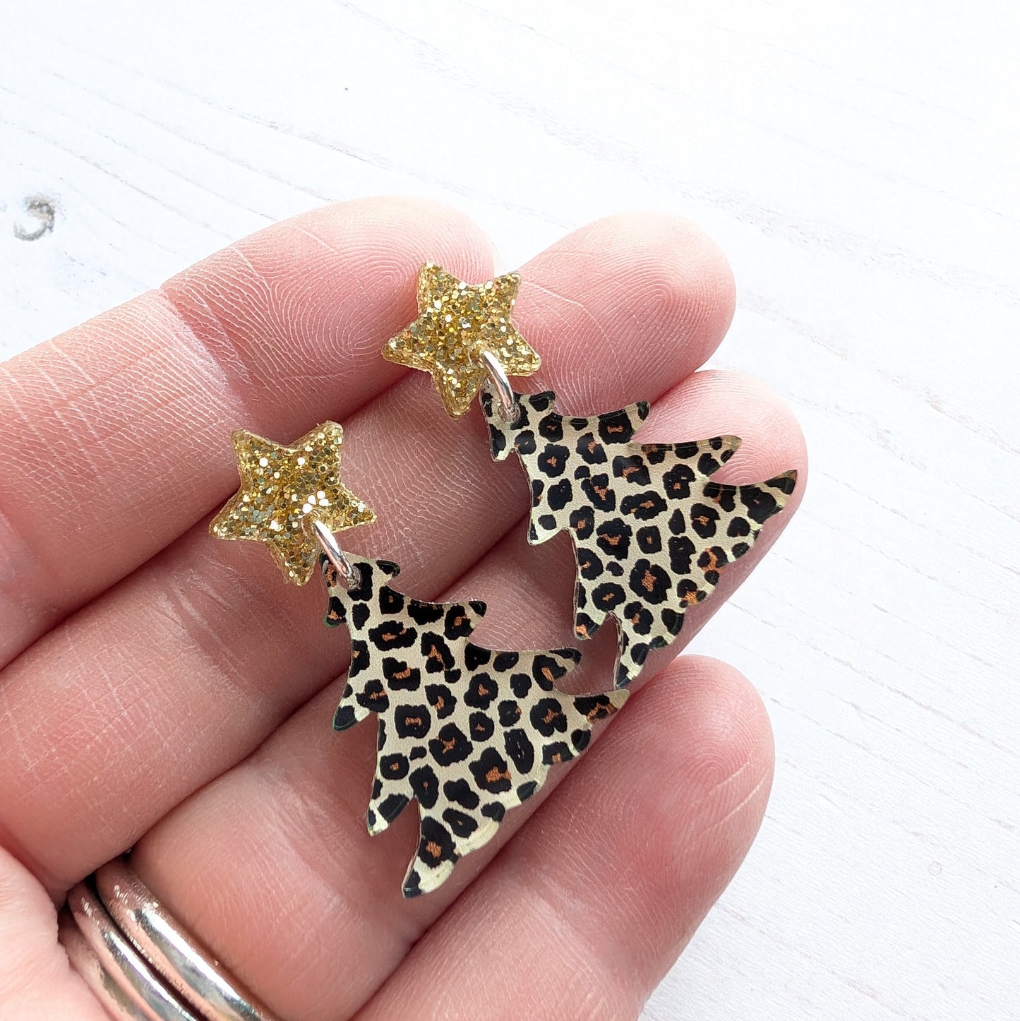 Christmas Tree Drop Studs Leopard