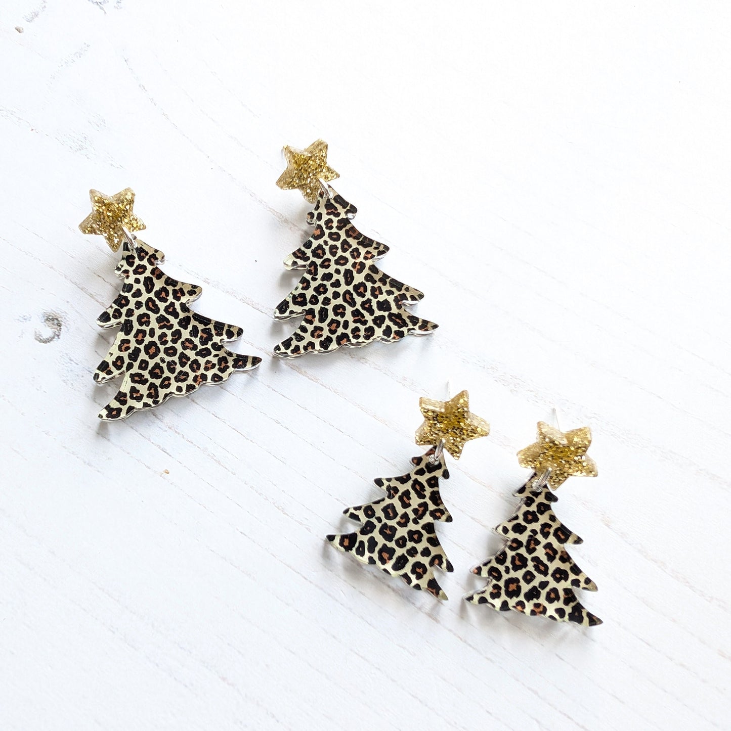 Christmas Tree Drop Studs Leopard