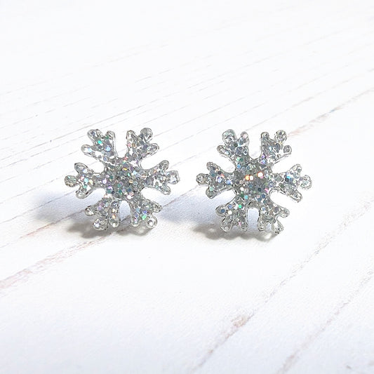 Snowflake Studs Iridescent Glitter