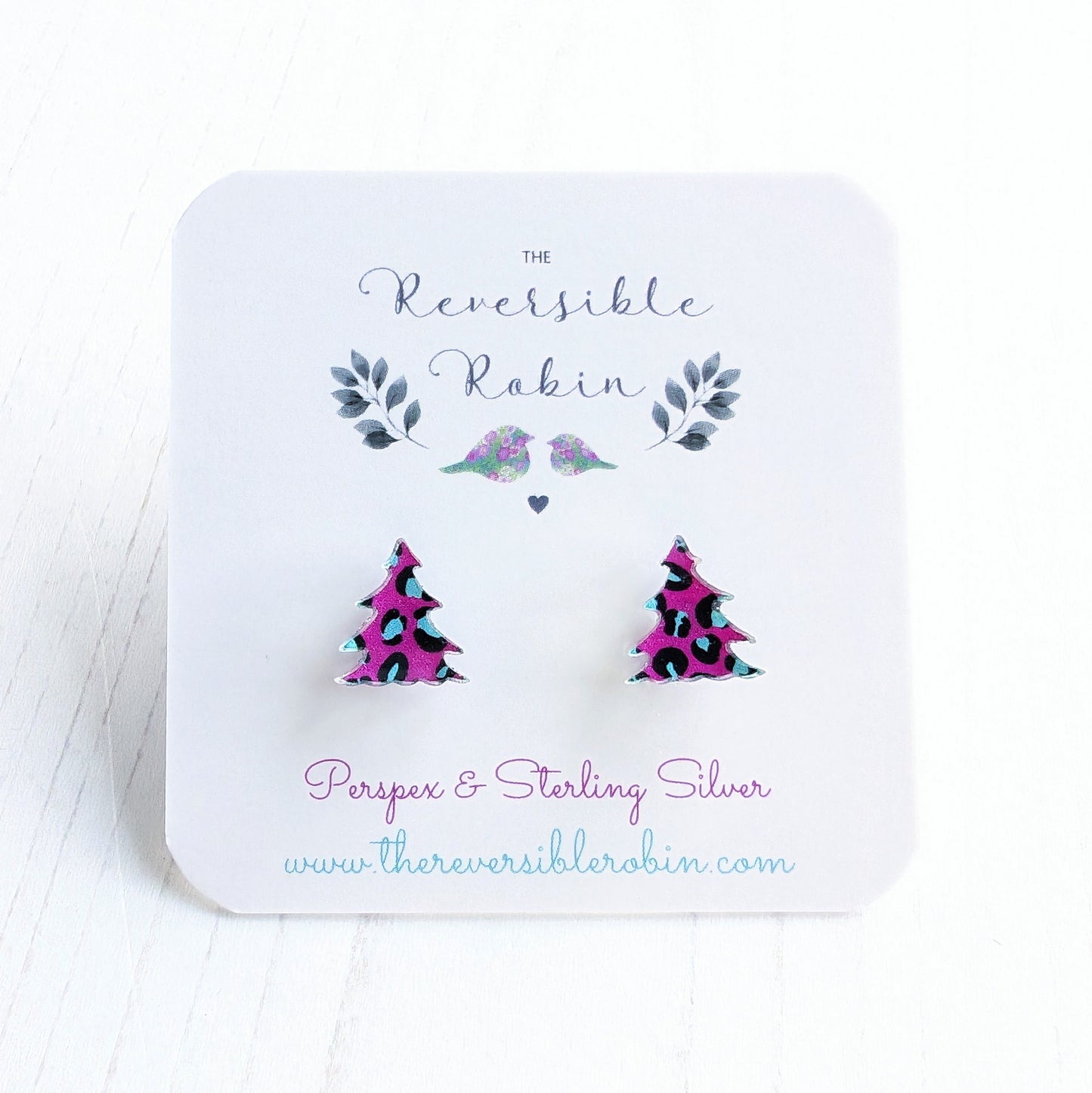 Christmas Tree Studs Pink Leopard Print