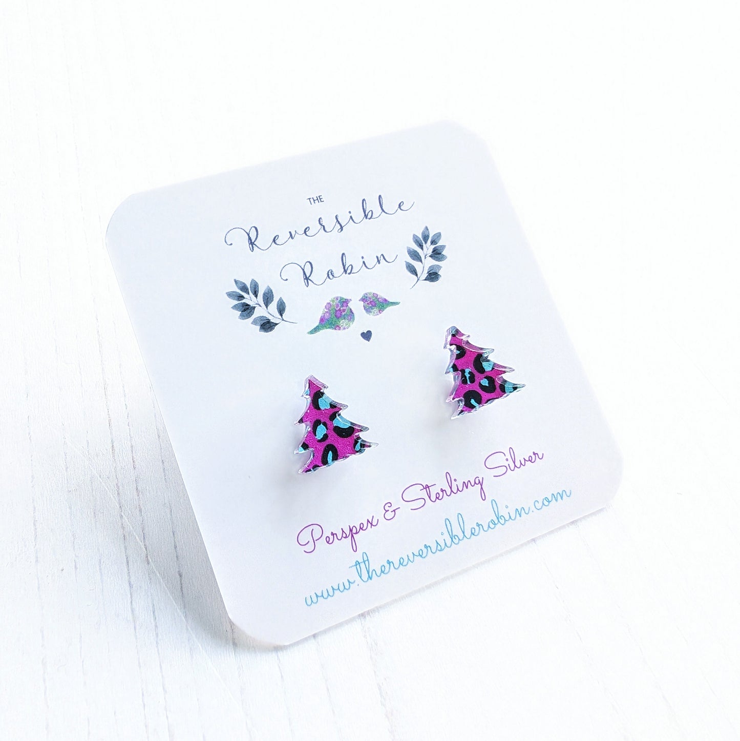 Christmas Tree Studs Pink Leopard Print