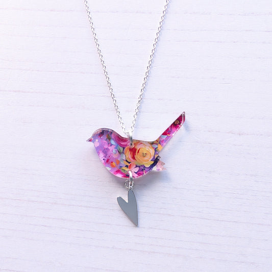 One of a kind Bird and Heart Pendant