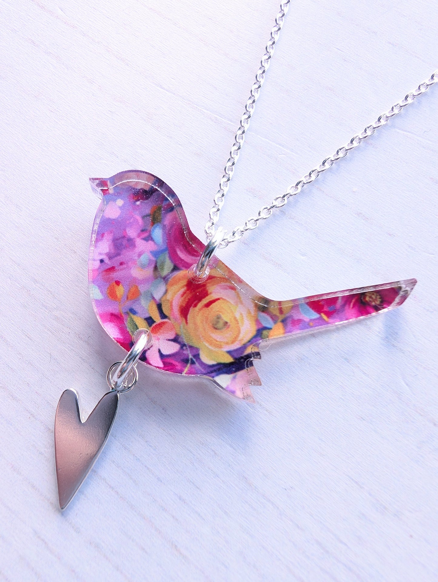 One of a kind Bird and Heart Pendant