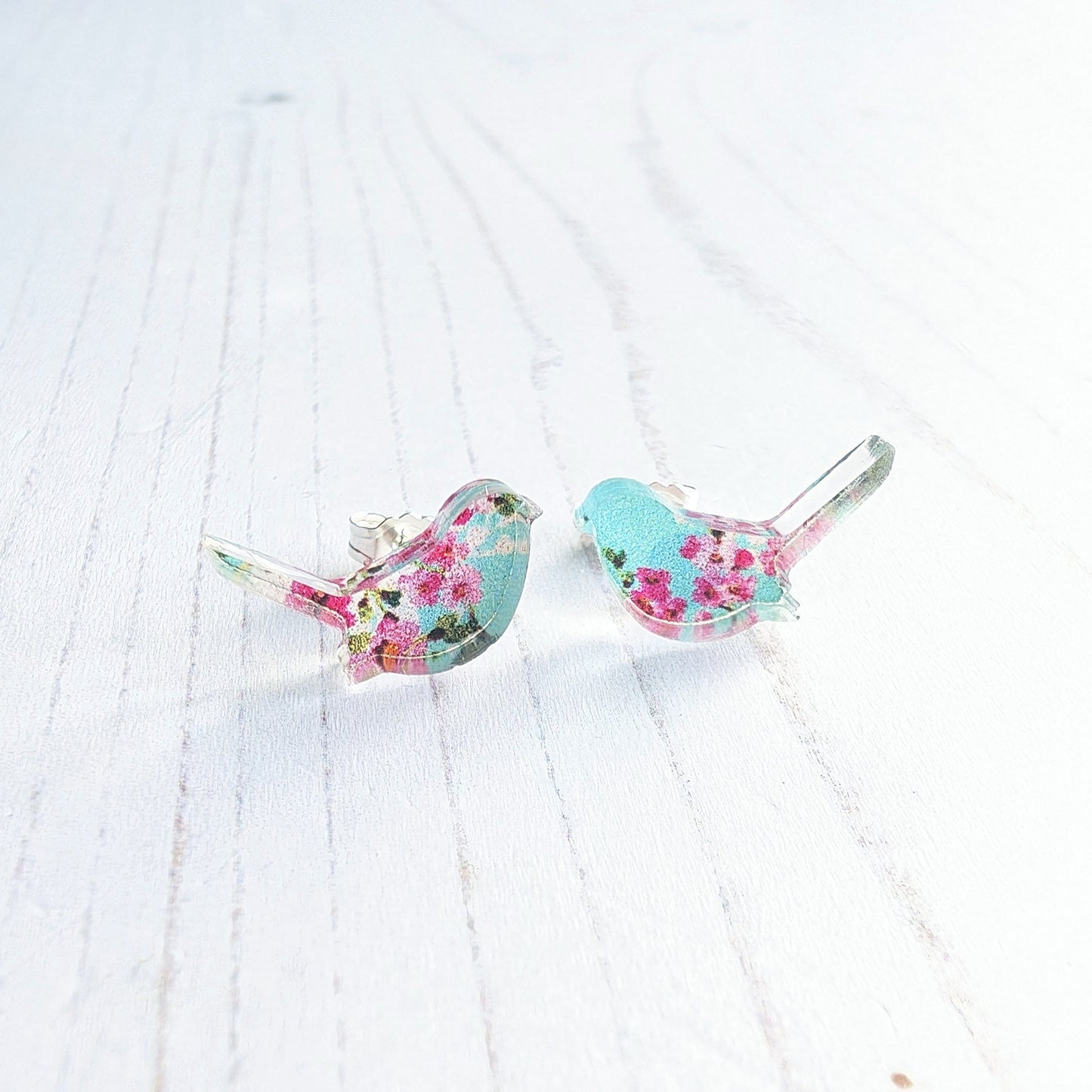 One of a kind Cherry Blossom Wren Studs