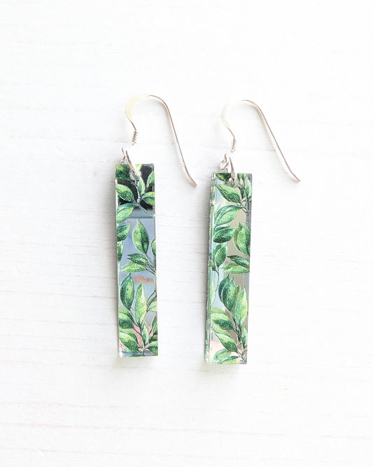 Ingot Drop Earrings, leaf pattern