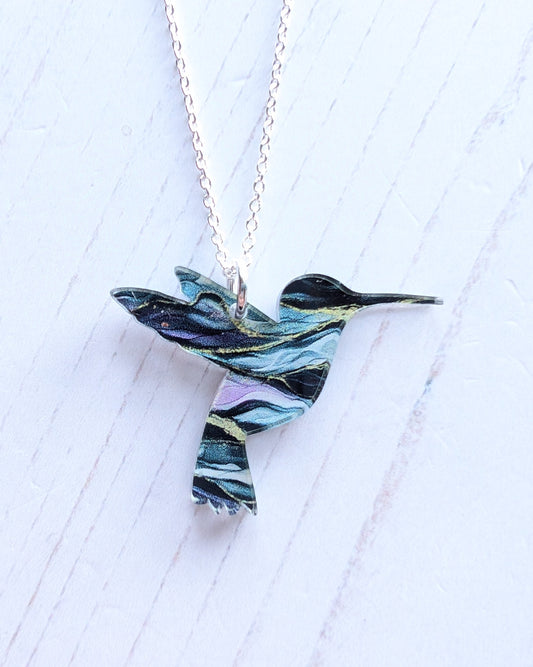 Hummingbird Pendant - Green/Blue Ripples