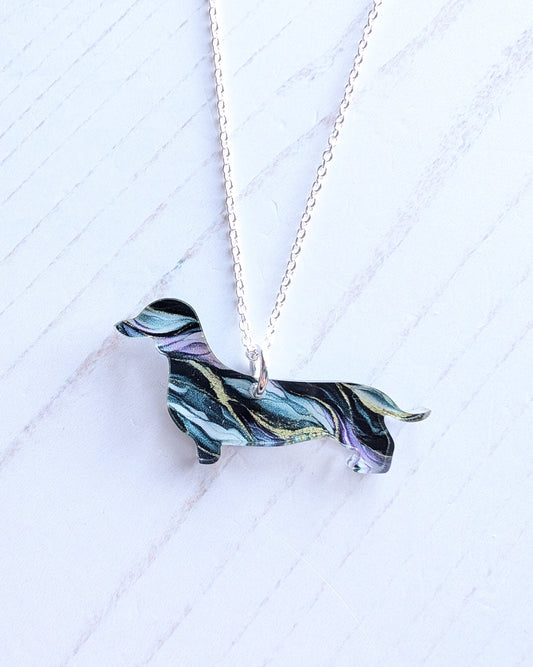 Sausage Dog Pendant - Ripple Print